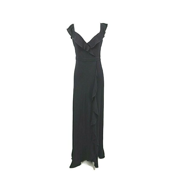 New Flynn Skye Monica Maxi Dress Womens Large Black Ruffle Off Shoulder - Picture 1 of 8